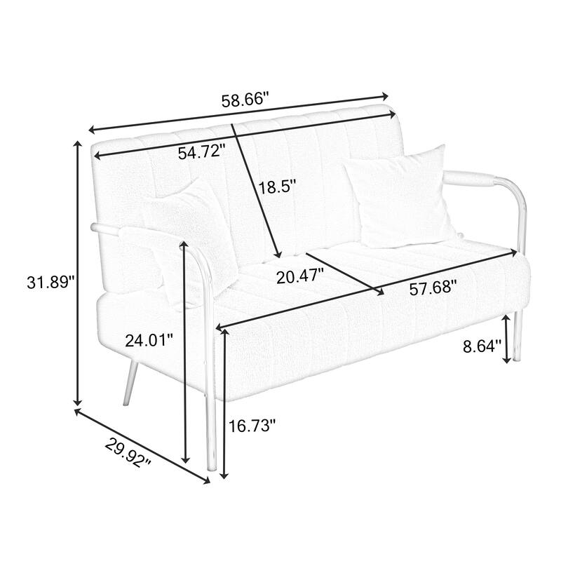 59" Loveseat Sofa Teddy Fabric Upholstered Couch 2 Seater Straight Row